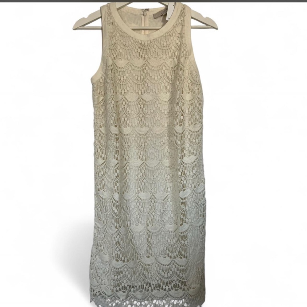 LOFT Cream Sleeveless Lace Midi Dress Lined | Sorority Rush Boho Summer Garden